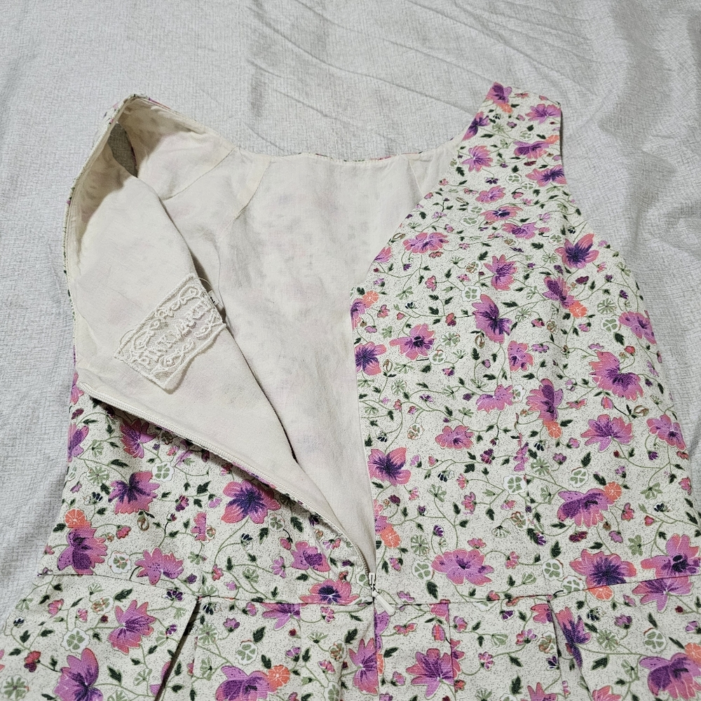 Pink Martini V Back Floral Fit and Flare Above Knee Dress Cotton Womens Medium - Picture 14 of 14